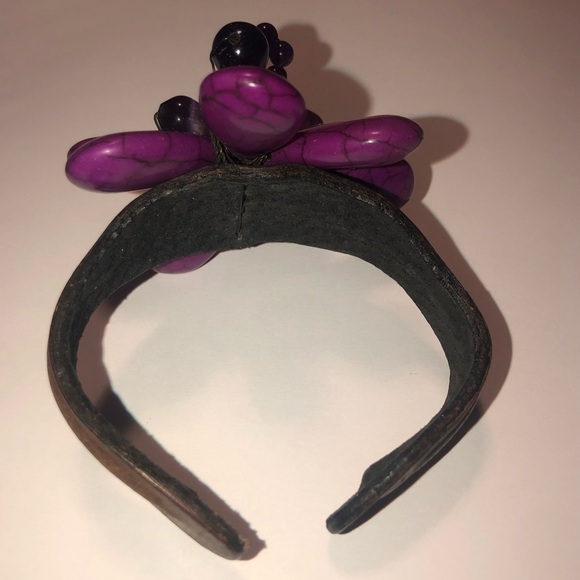 AMETHYST Bead & Sugilite Bendable Leather / Wire Cuff OS - Picture 3 of 7